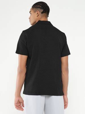 men's black cuban collar relaxed fit solid shirt 4