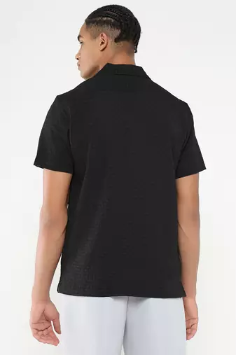 men's black cuban collar relaxed fit solid shirt