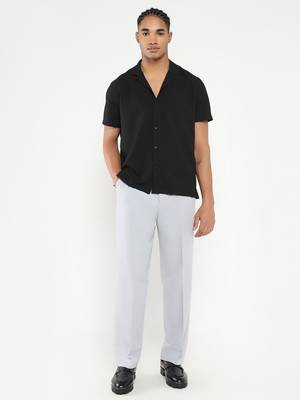 men's black cuban collar relaxed fit solid shirt 5