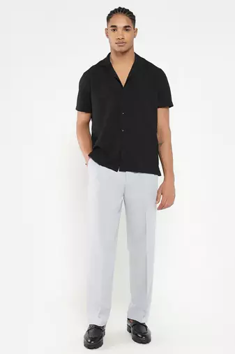 men's black cuban collar relaxed fit solid shirt