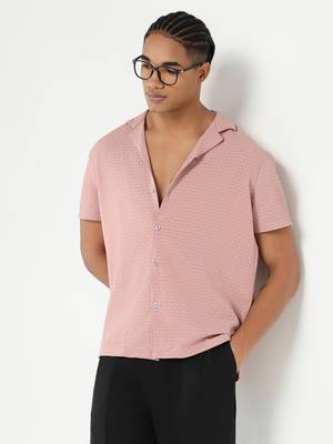 men's pink cuban collar relaxed fit solid shirt 1