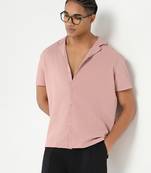 men's pink cuban collar relaxed fit solid shirt