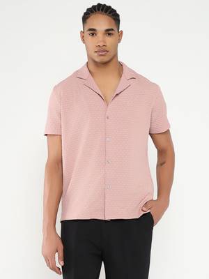 men's pink cuban collar relaxed fit solid shirt 2