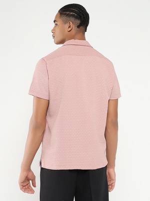 men's pink cuban collar relaxed fit solid shirt 4