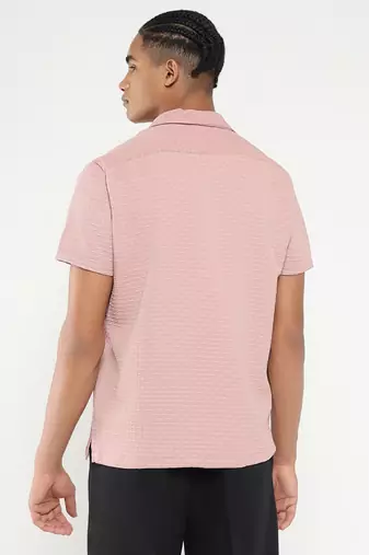 men's pink cuban collar relaxed fit solid shirt