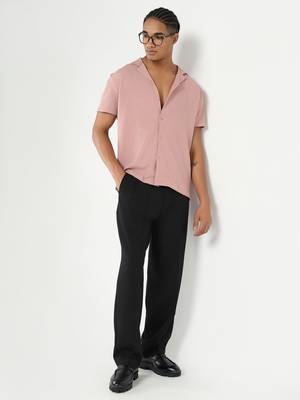 men's pink cuban collar relaxed fit solid shirt 5