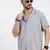 men's grey cuban collar relaxed fit solid shirt