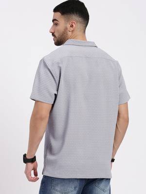 men's grey cuban collar relaxed fit solid shirt 4
