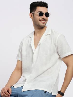 men's white cuban collar relaxed fit solid shirt 1