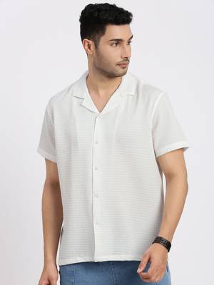 men's white cuban collar relaxed fit solid shirt 2