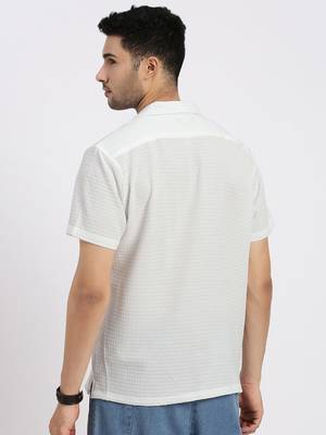 men's white cuban collar relaxed fit solid shirt 4