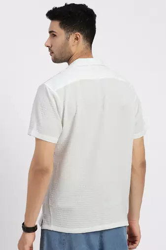 men's white cuban collar relaxed fit solid shirt