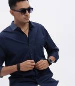 men's navy blue solid slim fit shirt