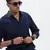 men's navy blue solid slim fit shirt