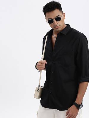 men's black solid slim fit shirt 1