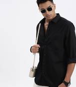 men's black solid slim fit shirt