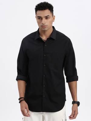 men's black solid slim fit shirt 2