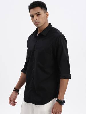 men's black solid slim fit shirt 3