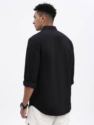 men's black solid slim fit shirt 4