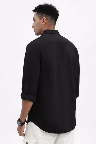 men's black solid slim fit shirt