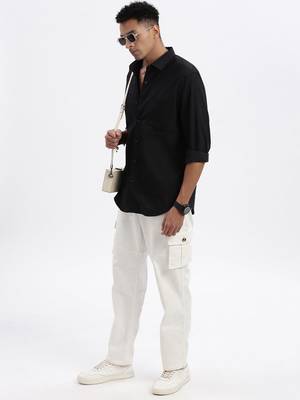 men's black solid slim fit shirt 5