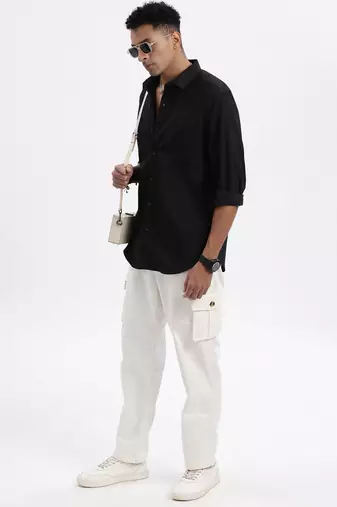 men's black solid slim fit shirt