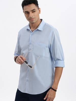 men's blue solid slim fit shirt 1