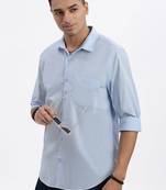 men's blue solid slim fit shirt