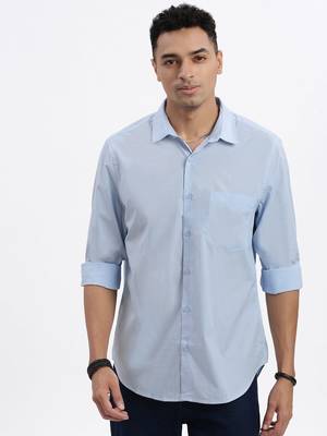 men's blue solid slim fit shirt 2