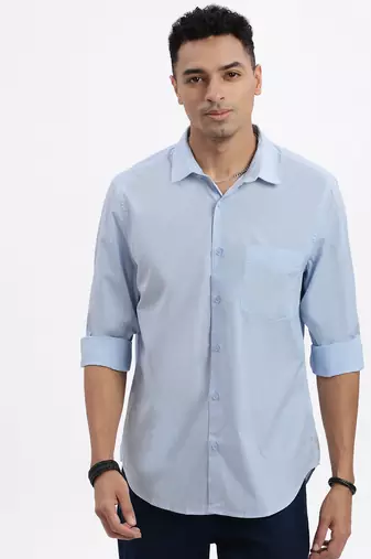 men's blue solid slim fit shirt