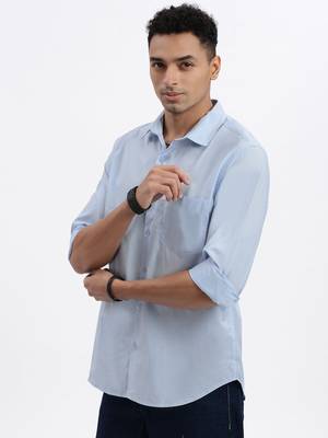 men's blue solid slim fit shirt 3