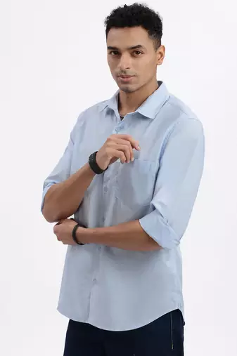 men's blue solid slim fit shirt