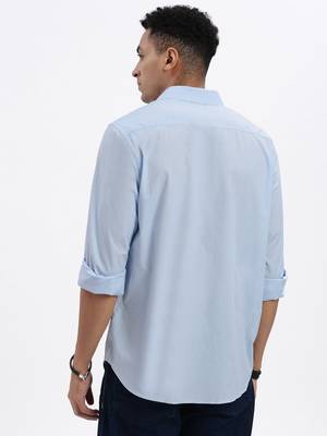 men's blue solid slim fit shirt 4
