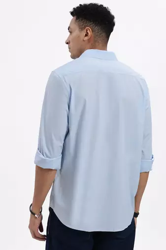 men's blue solid slim fit shirt