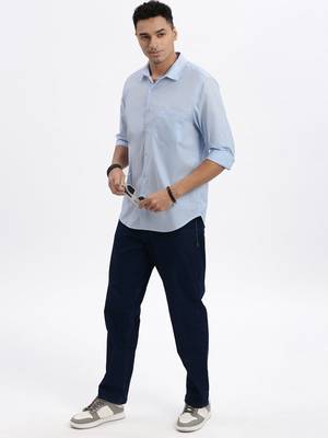 men's blue solid slim fit shirt 5
