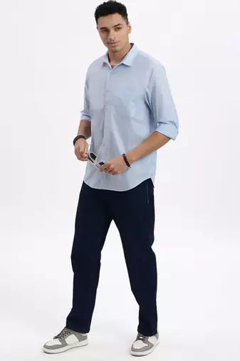 men's blue solid slim fit shirt