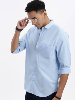 men's blue solid slim fit shirt 1