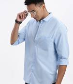 men's blue solid slim fit shirt