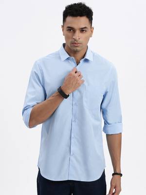 men's blue solid slim fit shirt 2
