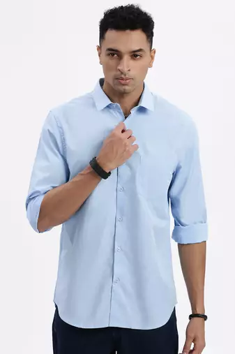 men's blue solid slim fit shirt
