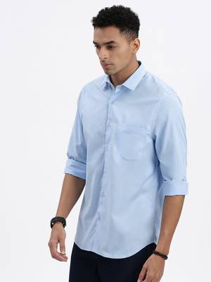 men's blue solid slim fit shirt 3