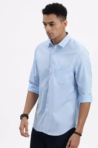 men's blue solid slim fit shirt