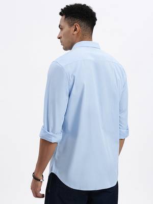 men's blue solid slim fit shirt 4