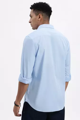 men's blue solid slim fit shirt
