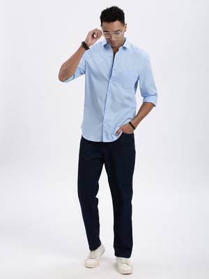 men's blue solid slim fit shirt 5
