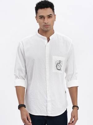 men's white solid slim fit shirt 2