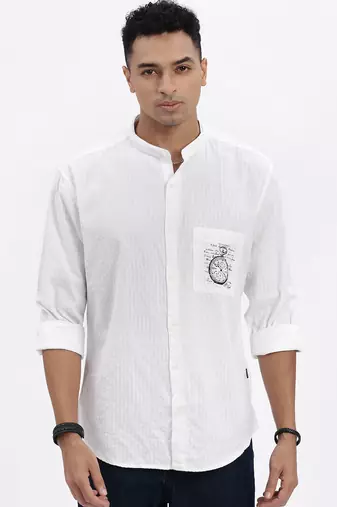 men's white solid slim fit shirt