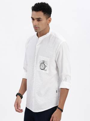 men's white solid slim fit shirt 3