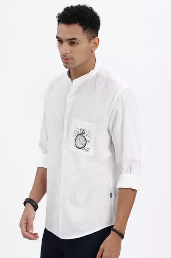 men's white solid slim fit shirt