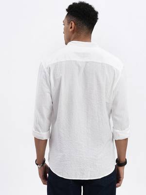 men's white solid slim fit shirt 4
